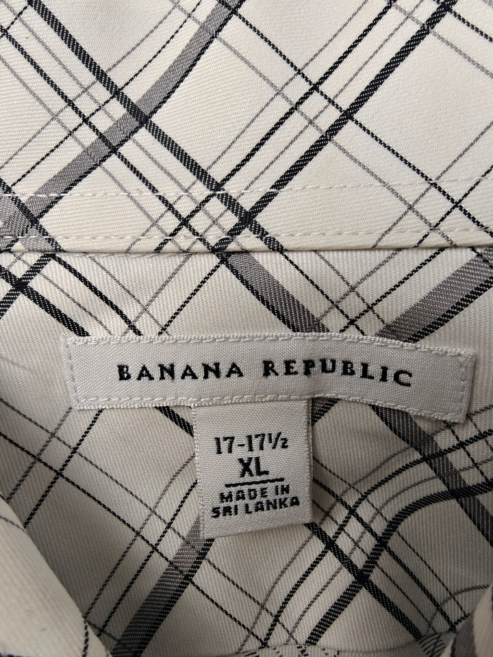 Men’s Banana Republic Dress Shirt White Gray Plaid XL 17-17 1/2