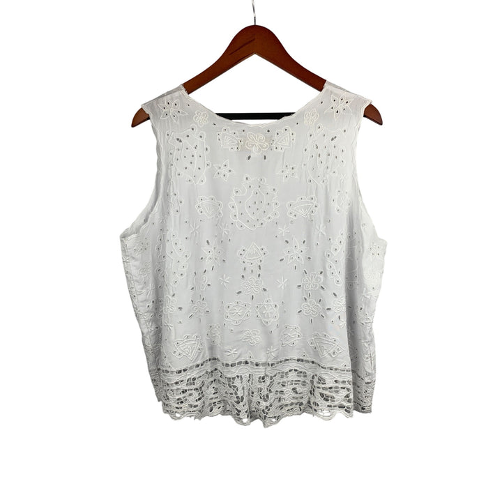 White Embroidered Sleeveless Top XL By Dancing Gecko Hawaii Cotton