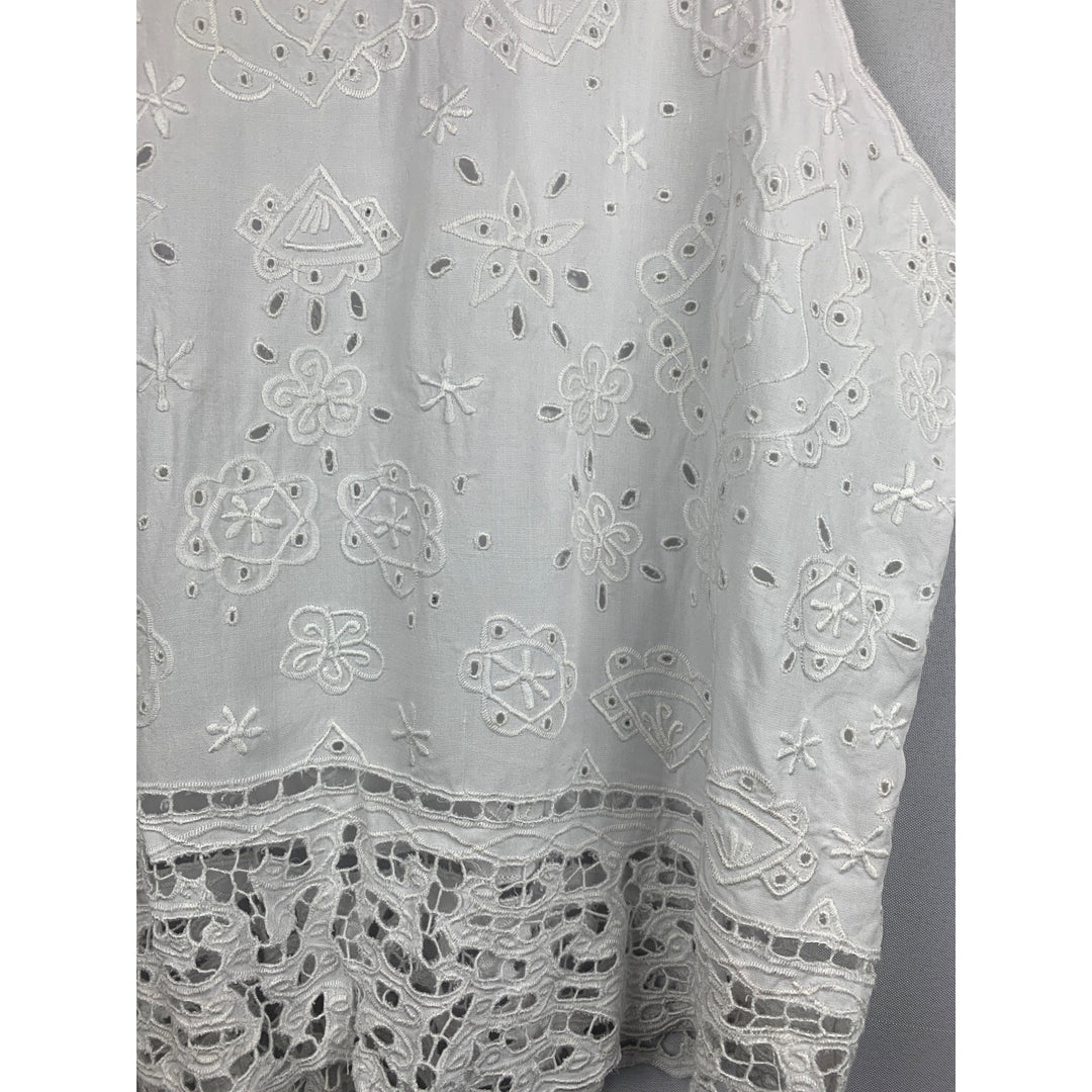 White Embroidered Sleeveless Top XL By Dancing Gecko Hawaii Cotton