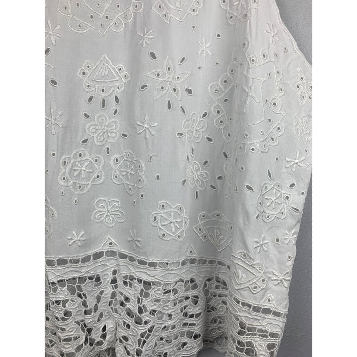 White Embroidered Sleeveless Top XL By Dancing Gecko Hawaii Cotton