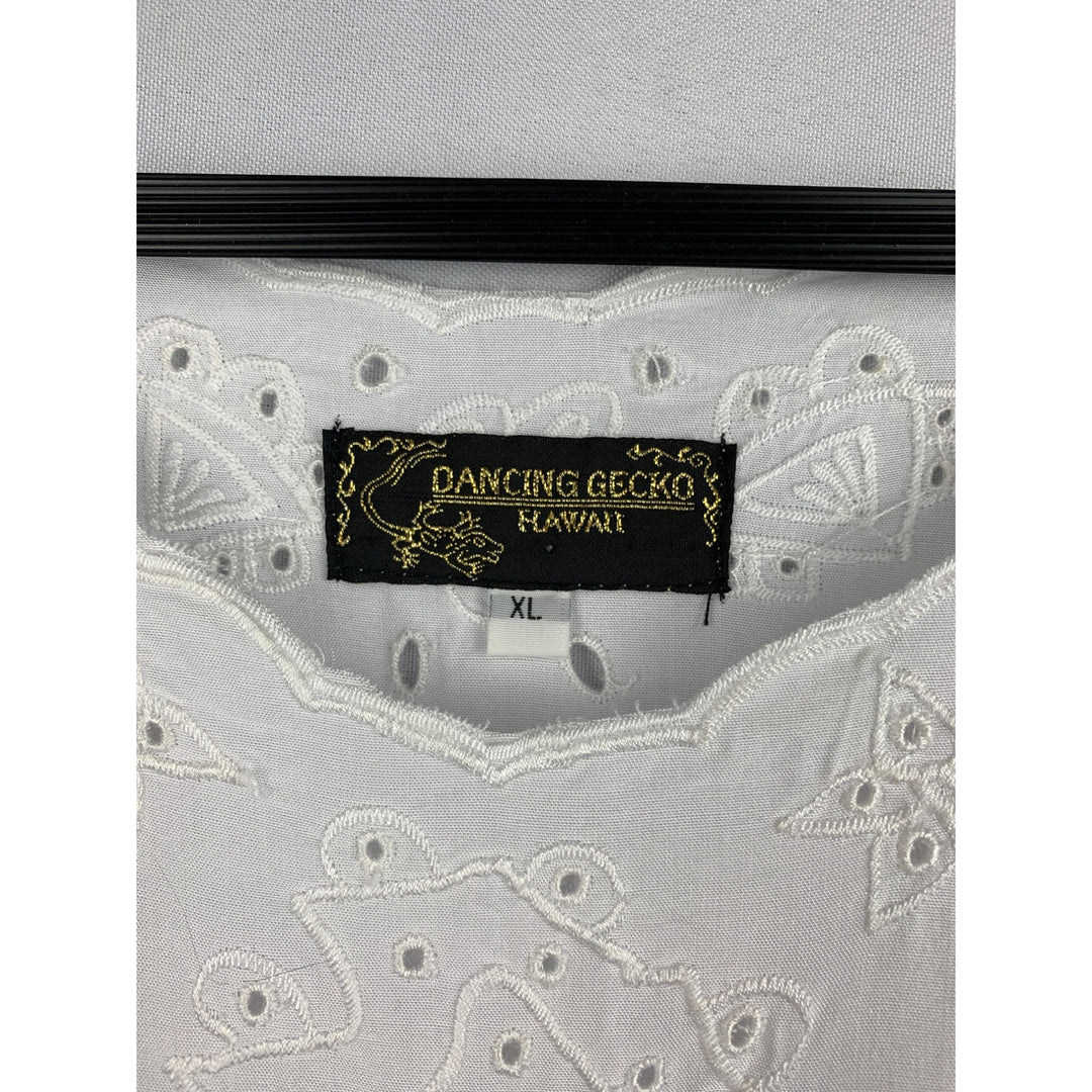 White Embroidered Sleeveless Top XL By Dancing Gecko Hawaii Cotton