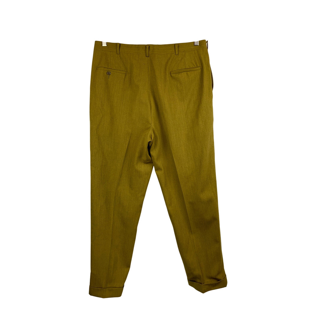Mens Olive Dress Pants Size 34 Wool Blend Tailored Fit