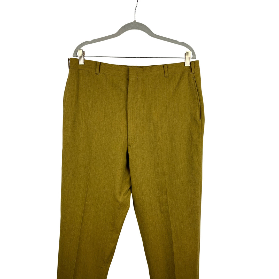 Mens Olive Dress Pants Size 34 Wool Blend Tailored Fit