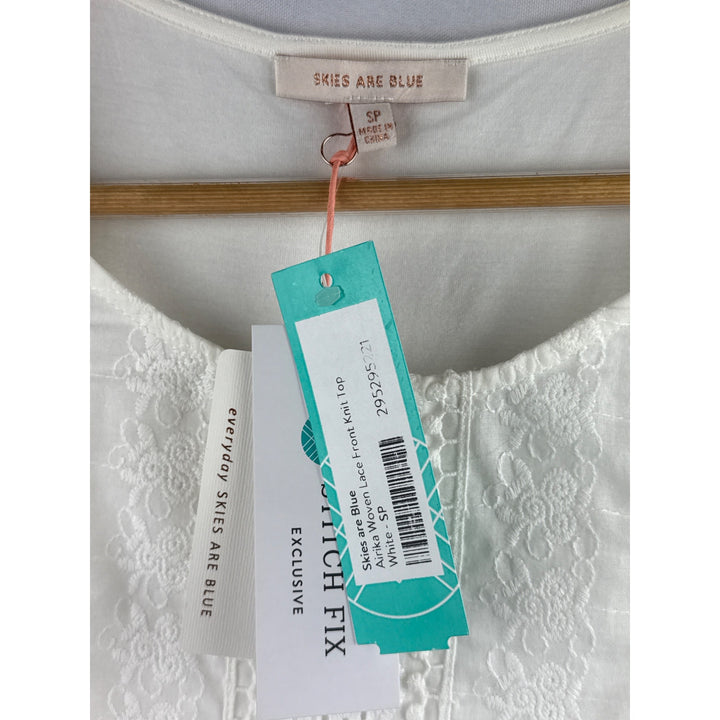 Skies Are Blue White Lace Front Knit Top SP