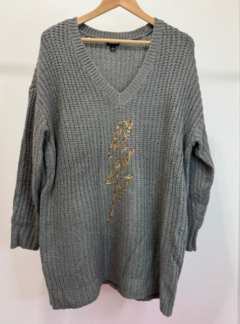 Torrid Dark Gray V‑Neck Lightning Bolt Sweater Sz 1 (14–16)