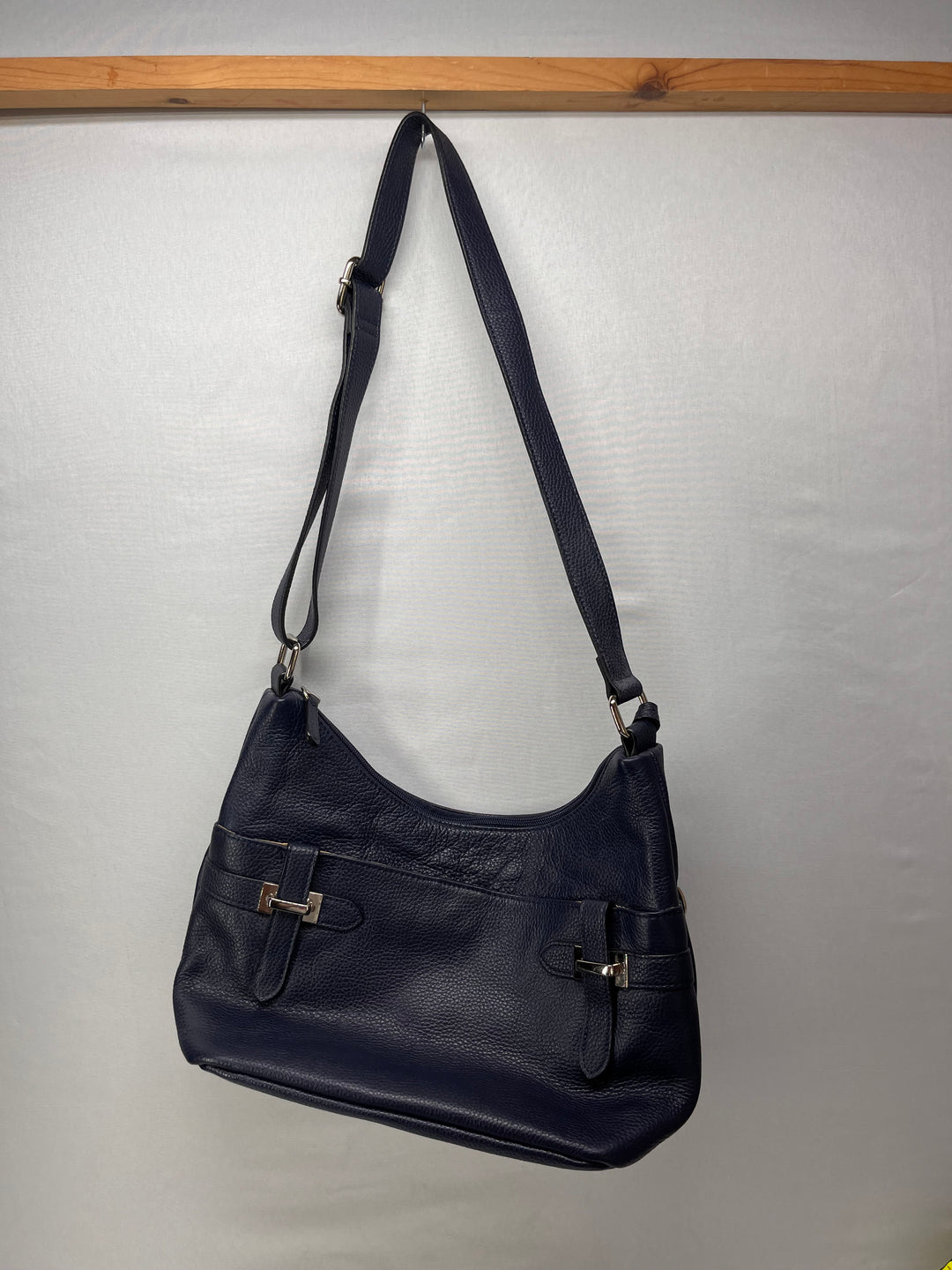 Giani Bernini Bridle Leather Hobo Bag Navy Blue Pebbled Leather Shoulder Purse