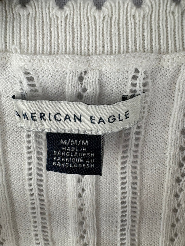 Women’s American Eagle Medium White Knit Short Sleeve 3/4 Button Shirt