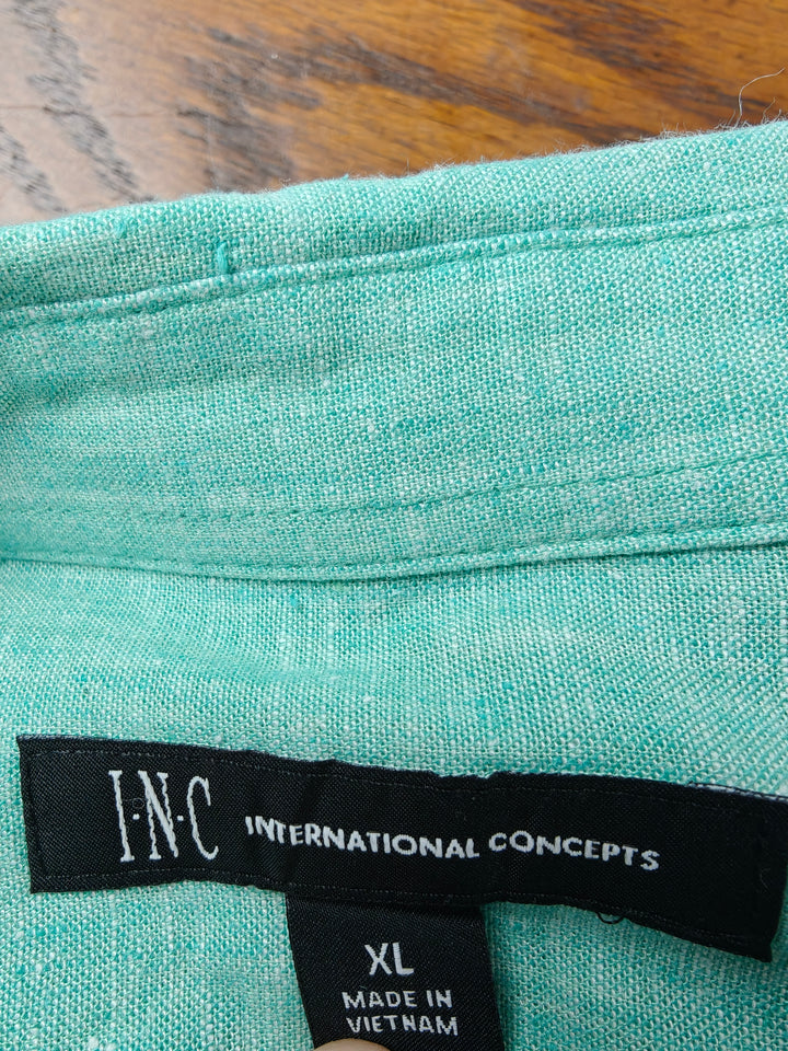 Men’s INC International Concepts Linen Blend Shirt Green XL