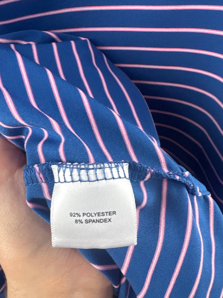 Men’s Peter Millar XL Blue &amp; Pink Striped Golf Polo