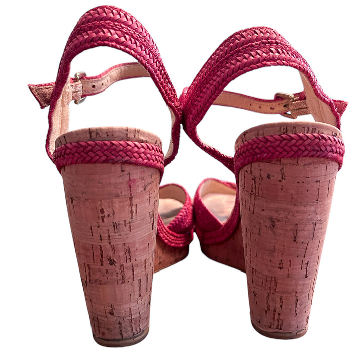 Stuart Weitzman Sandals Women's Size 8M "Minx" Wedge in Red Braided Straps