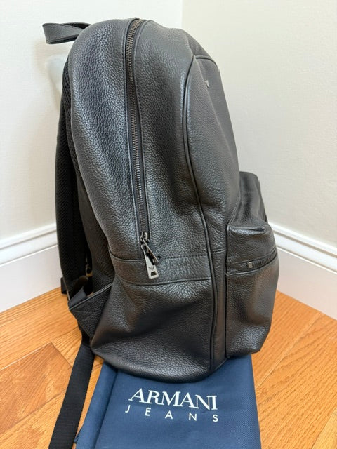 Armani Jeans Black Leather Backpack NWOT