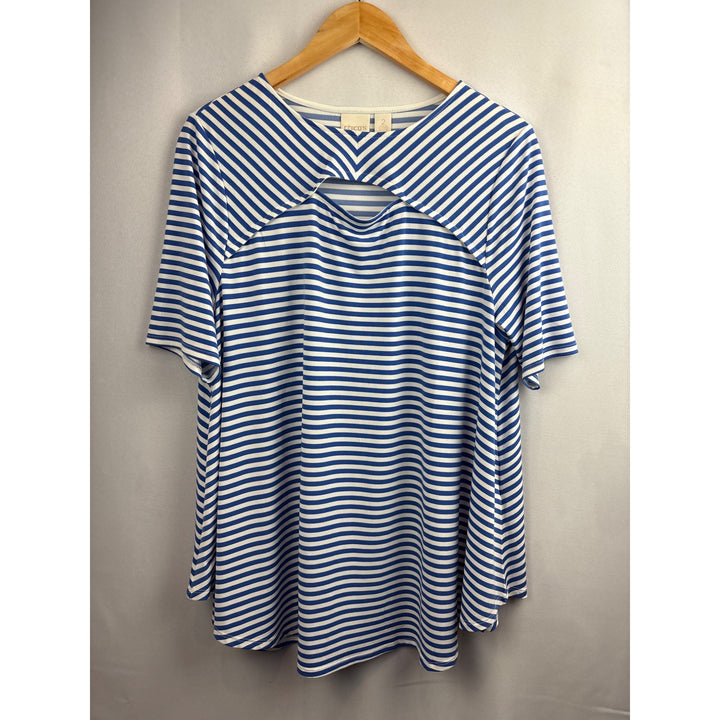 Chicos Womens Stripe Top Blue & White Keyhole Neck Size 2