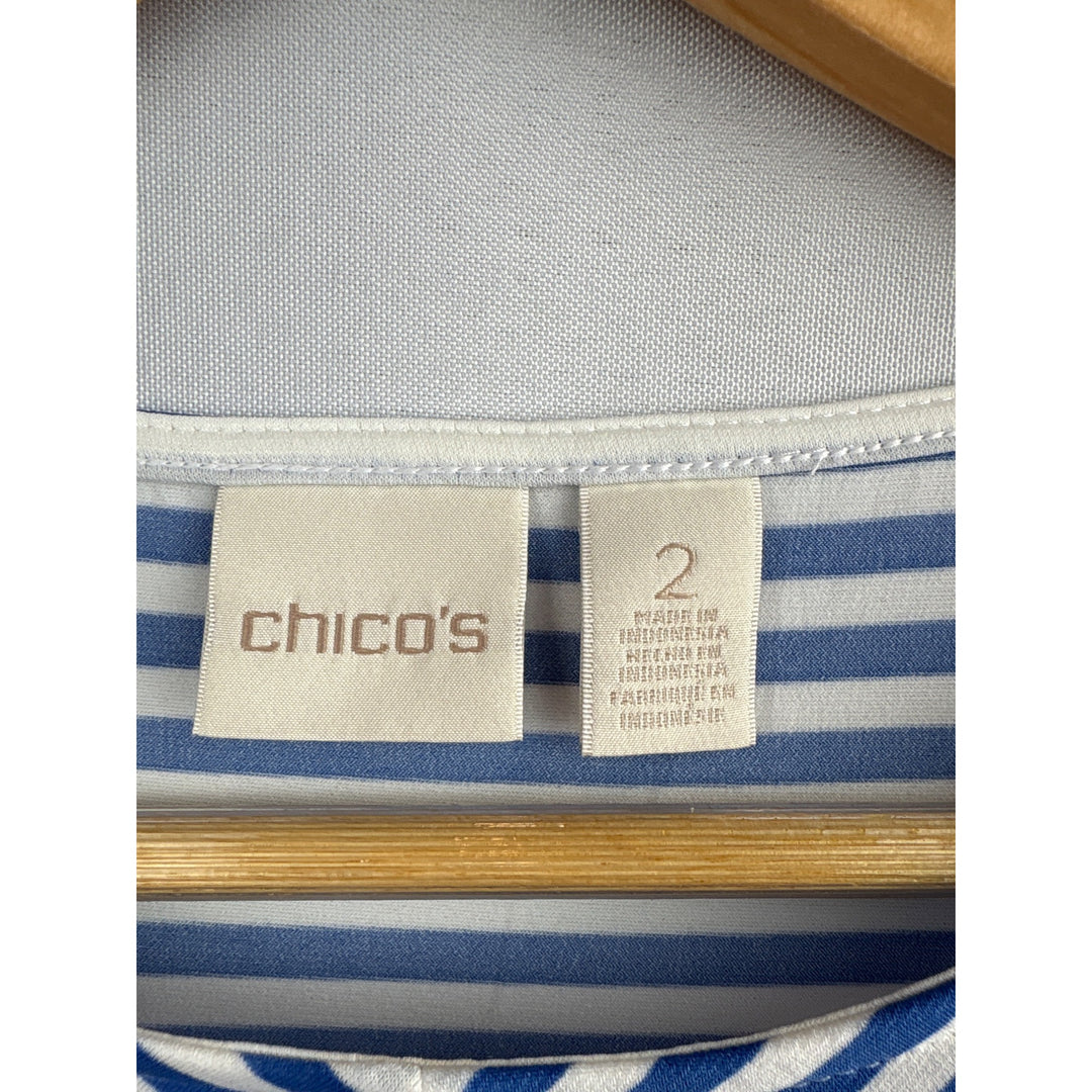 Chicos Womens Stripe Top Blue & White Keyhole Neck Size 2
