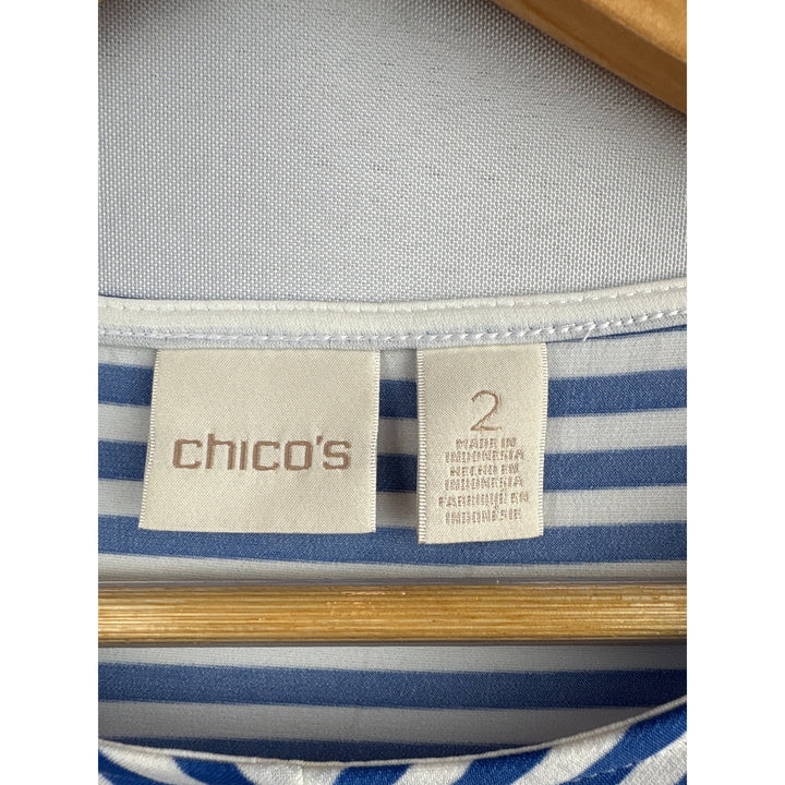 Chicos Womens Stripe Top Blue & White Keyhole Neck Size 2