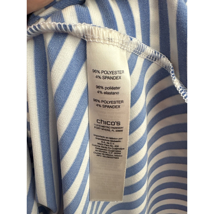 Chicos Womens Stripe Top Blue & White Keyhole Neck Size 2