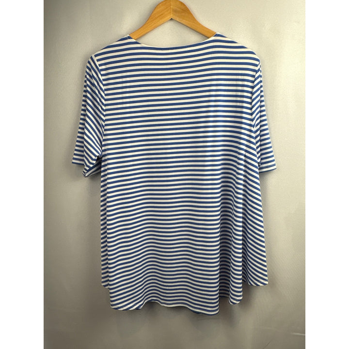 Chicos Womens Stripe Top Blue & White Keyhole Neck Size 2