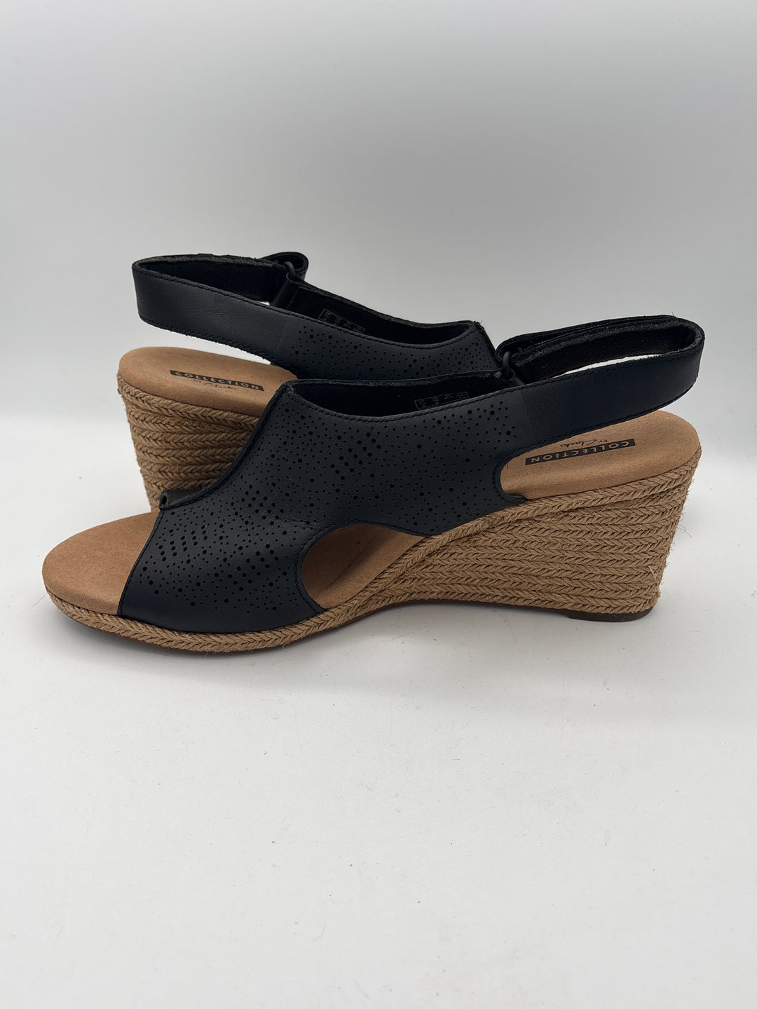 Women’s Clark’s Size 10 Black Leather Wedge Sandals