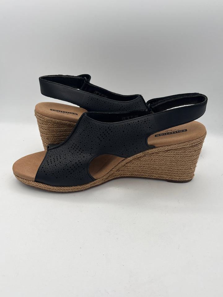 Women’s Clark’s Size 10 Black Leather Wedge Sandals