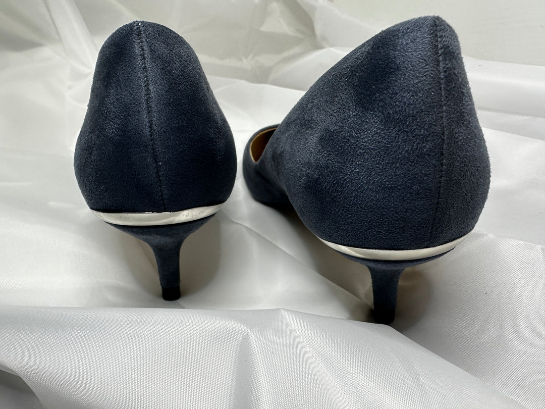 Zara Basic Gorgeous Blue Grey Suede Look Pumps with Silver-Tone Detail
