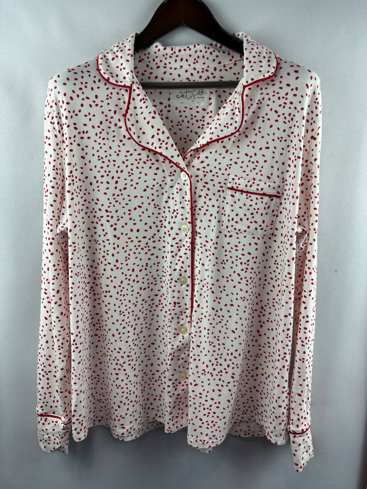 Women’s The Cat’s Pajamas Size 1X White w/ Red Dots PJ Set