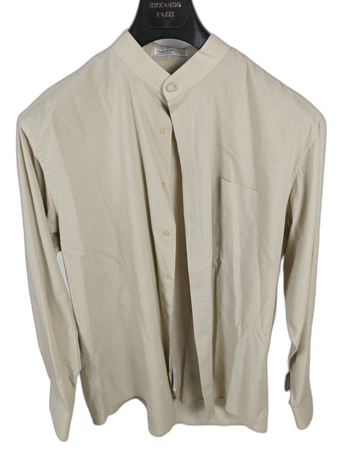 Men’s Diamante Mandarin Collar Dress Shirt Beige Size XL 17 34/35