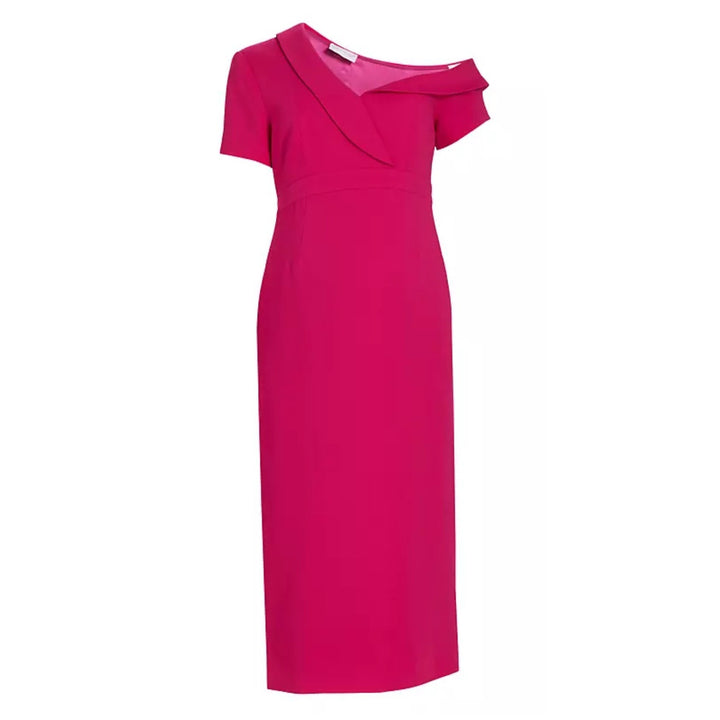 Pink Maternity Dress With Asymmetric Neckline & Short Sleeves