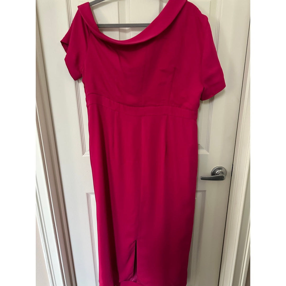 Pink Maternity Dress With Asymmetric Neckline & Short Sleeves