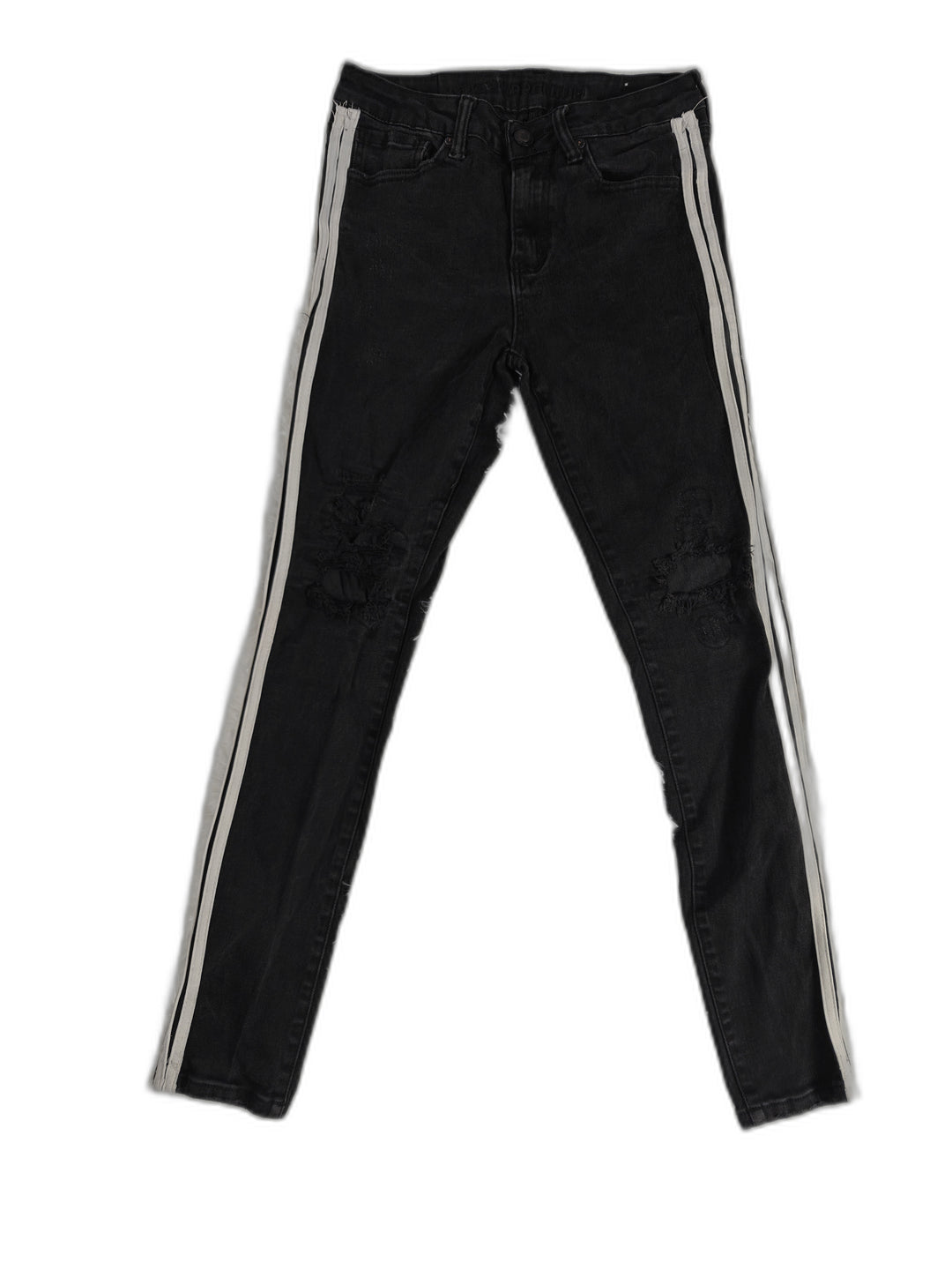 Mens Rue21 Premium Skinny Black Distressed Jeans White Stripe 30x32