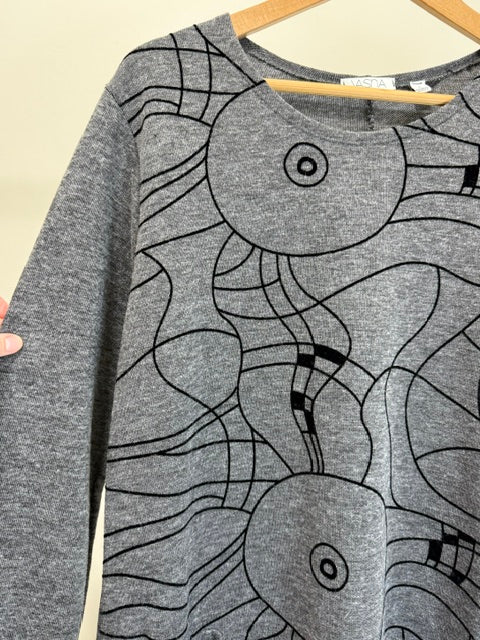 Vasna Gray Knit Dress Abstract Print Made in Italy SzL