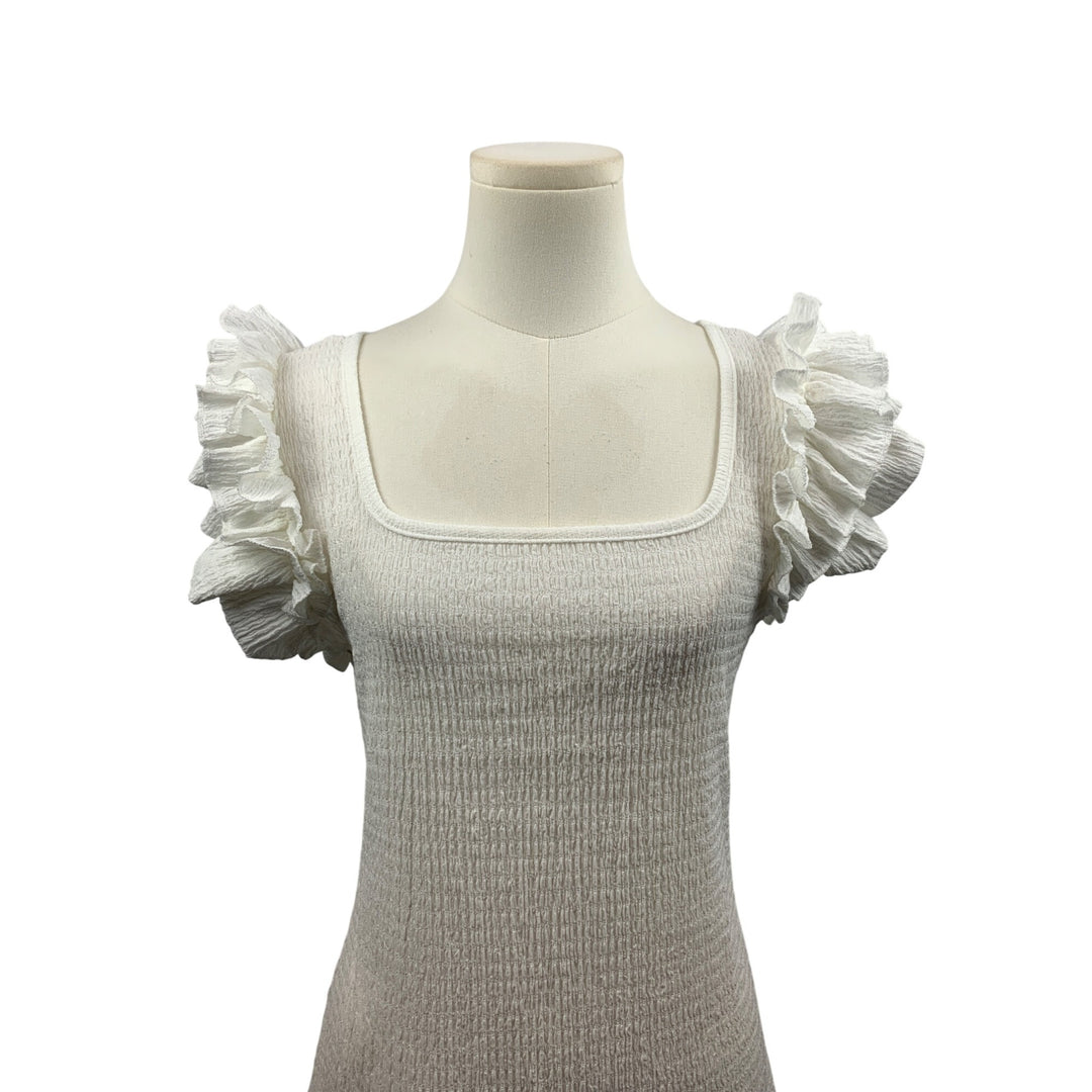 Womens White Ruffle Sleeve Smocked Top S