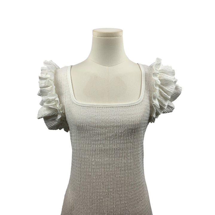 Womens White Ruffle Sleeve Smocked Top S