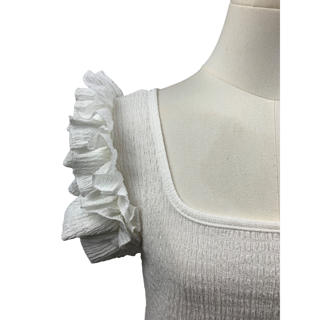 Womens White Ruffle Sleeve Smocked Top S