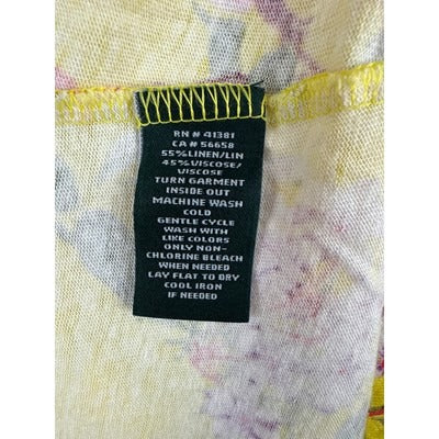 Lauren Ralph Lauren 2X Womens Yellow Floral Half Sleeve Crew Neck T-Shirt Linen Blend Relaxed Fit