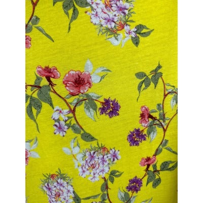 Lauren Ralph Lauren 2X Womens Yellow Floral Half Sleeve Crew Neck T-Shirt Linen Blend Relaxed Fit