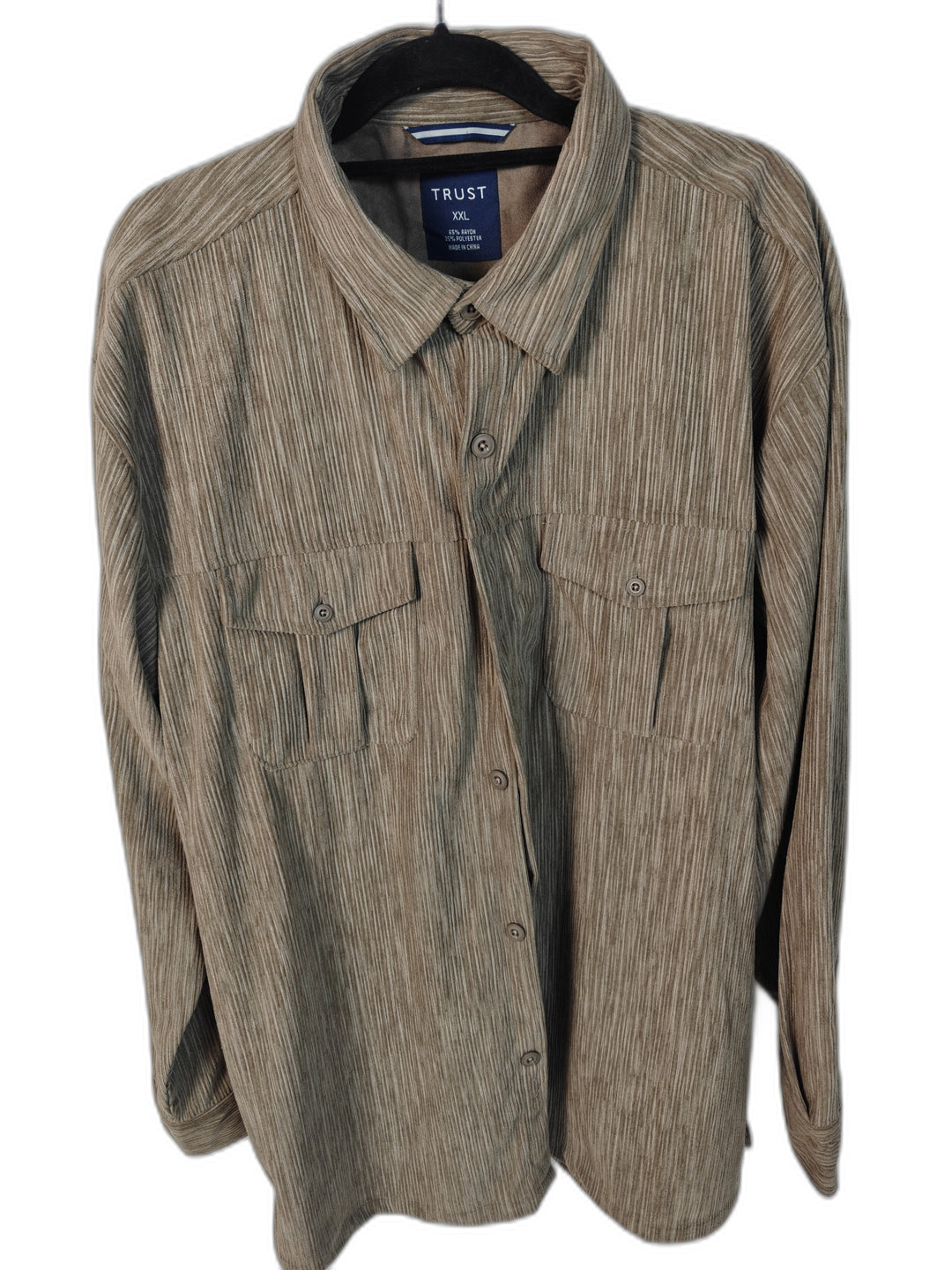 Trust Men's XXL Brown Textured Button Front Shirt Rayon Blend Long Sleeve Overshirt