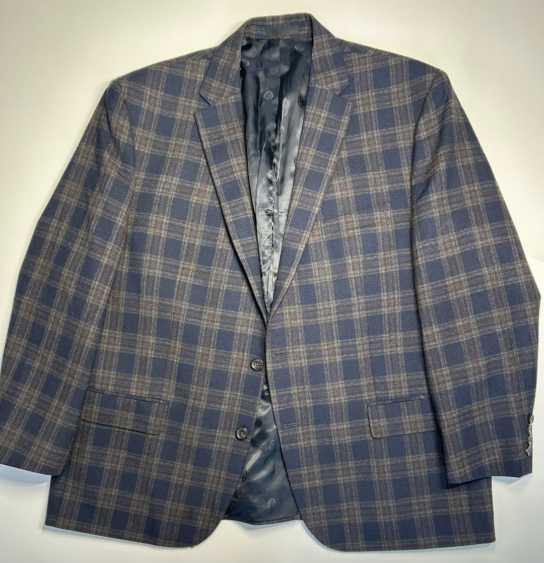 Lauren Ralph Lauren Men’s Blazer 48R Navy Blue Plaid Wool Blend Sport Coat