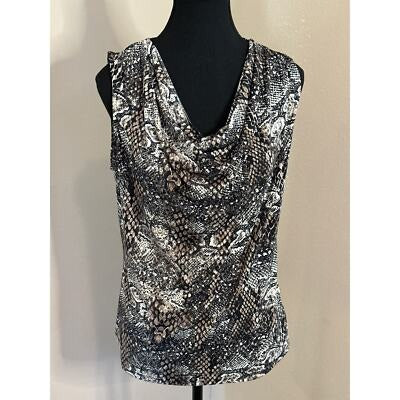Ellen Tracy Sleeveless Cowl Neck Snake Print Top M
