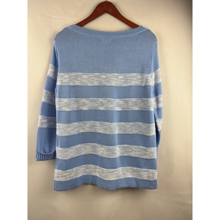 Croft & Barrow Womens Cotton Blue & White Striped Sweater Large