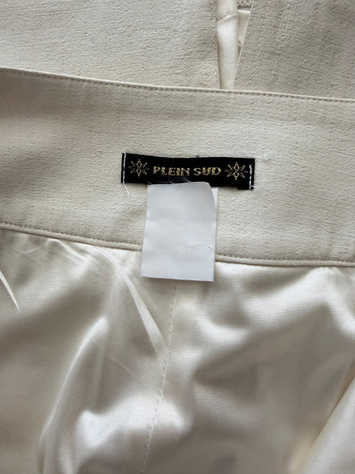 Plein Sud White Wrap Style Midi Skirt with Buckle Details