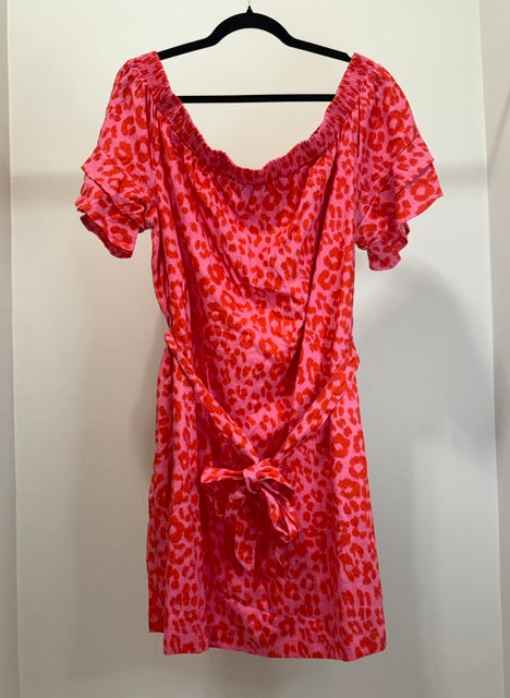 New York &amp; Company Pink/Red Cheetah Print Off‑Shoulder Dress SzXXL NWT
