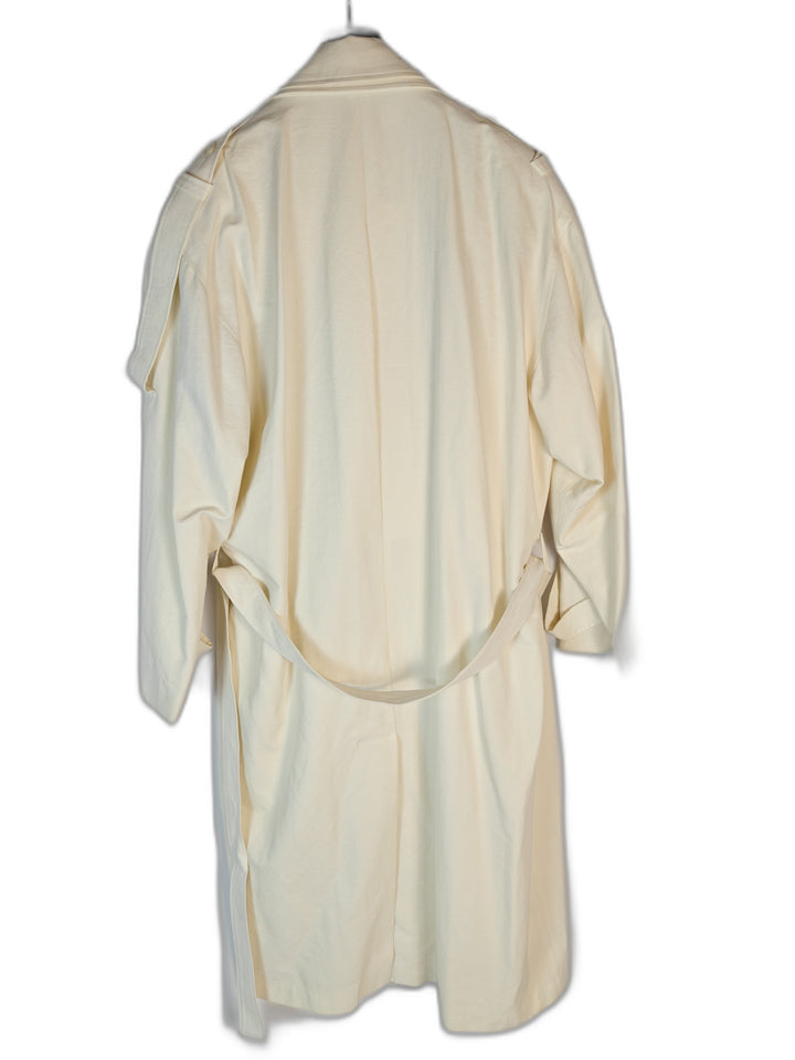 Millenia Men's Ivory Trench Coat Size 44 Long Double Breasted Belted USA