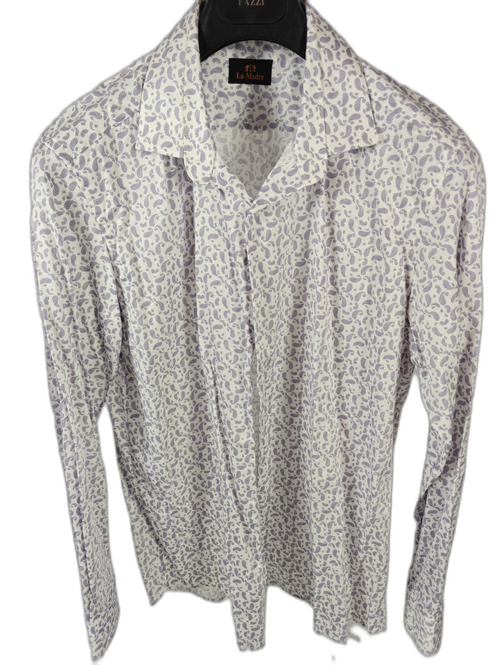 Men’s La Madre Button-Up Shirt White Purple Leopard Print XL