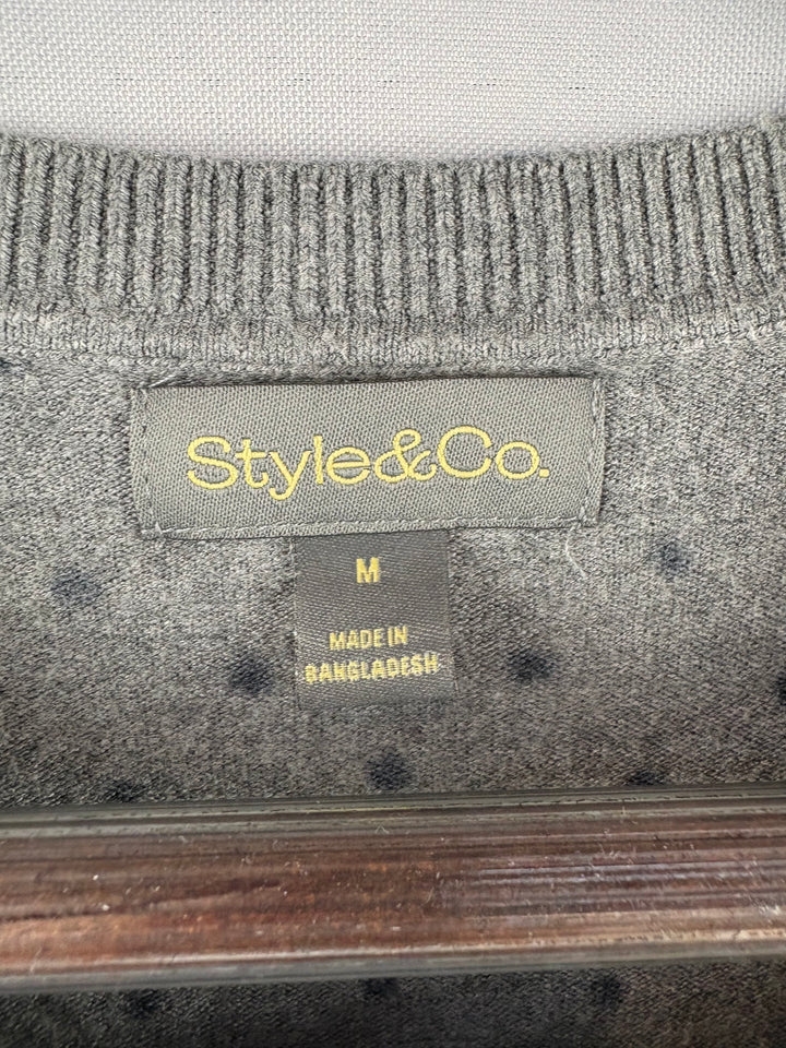 Women’s Style&Co Medium Heather Gray Cardigan w/ Navy Polka Dots