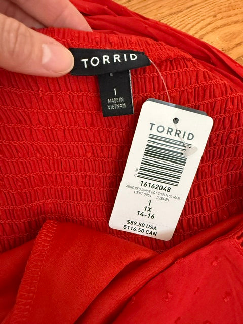 Torrid Ladder Trimmed Red Swiss Dot Maxi Dress Sz1X(14–16) NWT