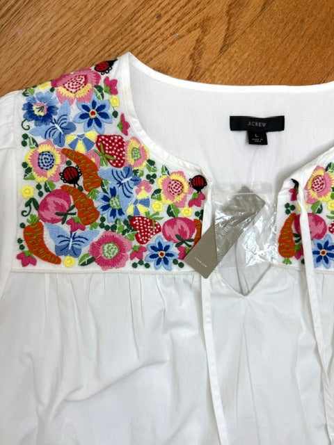 J.Crew White Embroidered Farmers Market Cotton Dress SzL NWT