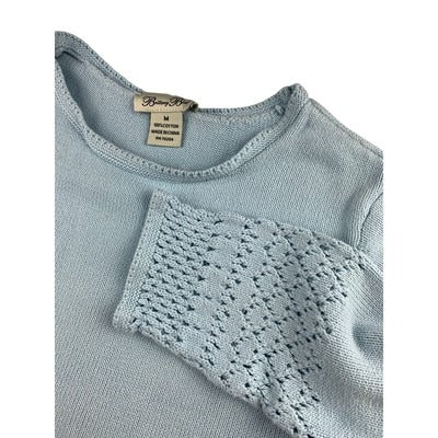 Brittany Black Light Blue Cotton Knit Sweater Womens M