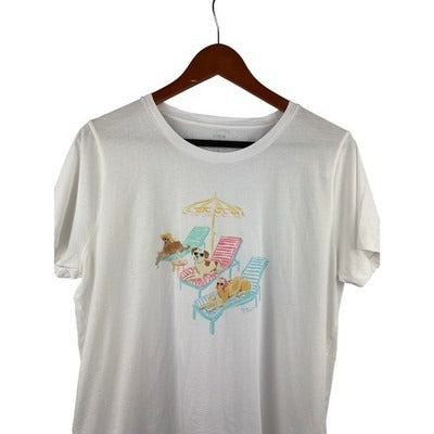 J.Crew Collector Tee Dogs On Loungers Graphic White T-Shirt Size L