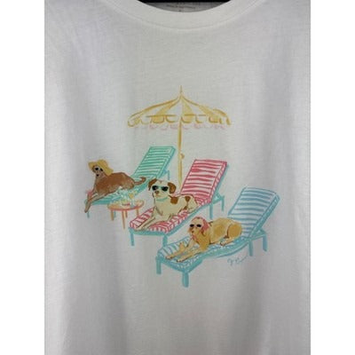 J.Crew Collector Tee Dogs On Loungers Graphic White T-Shirt Size L