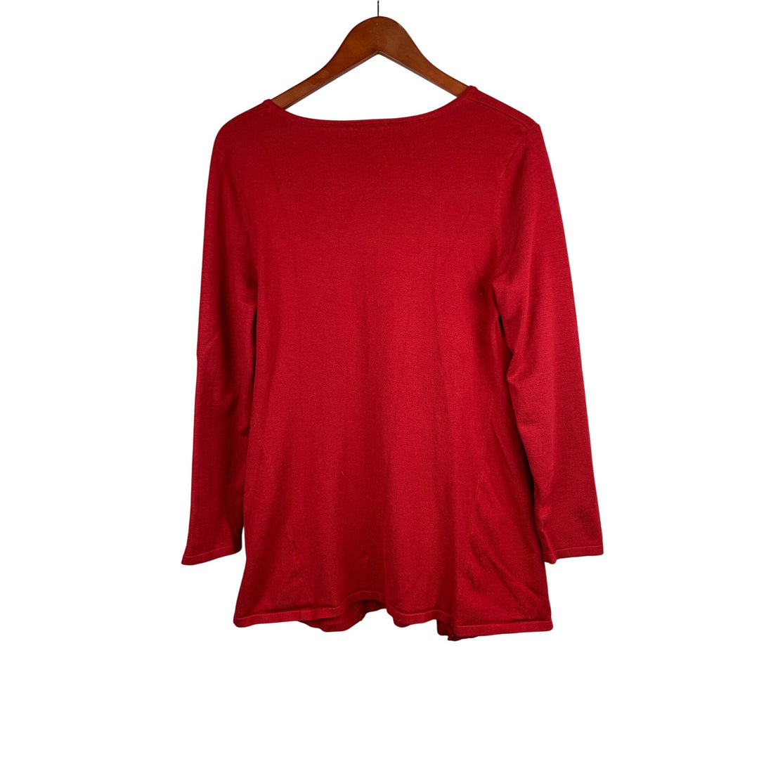 Susan Graver Modern Essentials Red V-Neck Long Sleeve Top Womens Size S