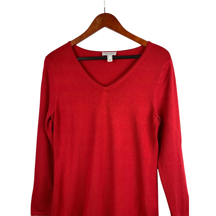 Susan Graver Modern Essentials Red V-Neck Long Sleeve Top Womens Size S